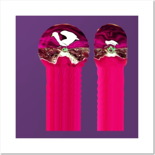 Hot Pink Golden Birds greek column psychedelic abstract oil painting photography T-Shirt Posters and Art